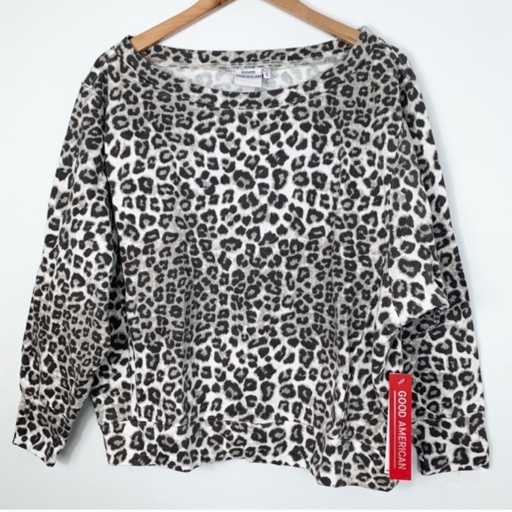 NWT Good‎ American Cheetah Print Boatneck Pullover Sweatshirt Size  0